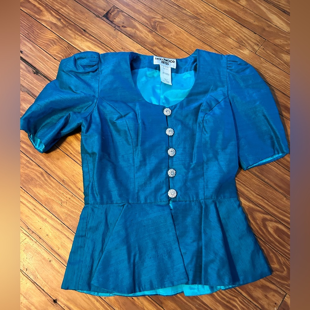 Hollywood nites rare  vintage blue silk top size 10